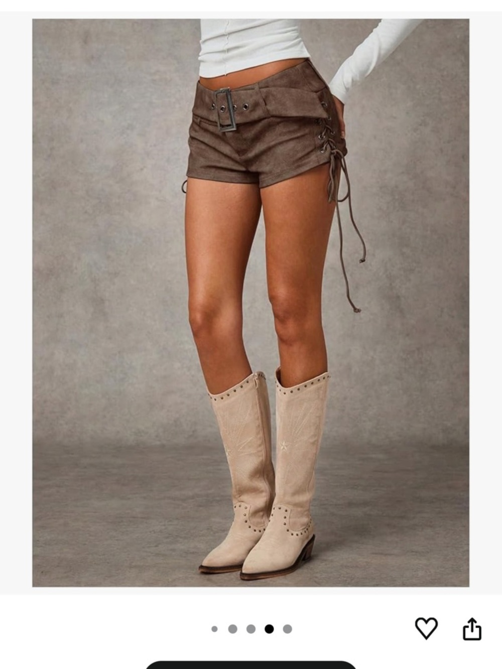 Brown Distressed Leather Micro Shorts in Brown